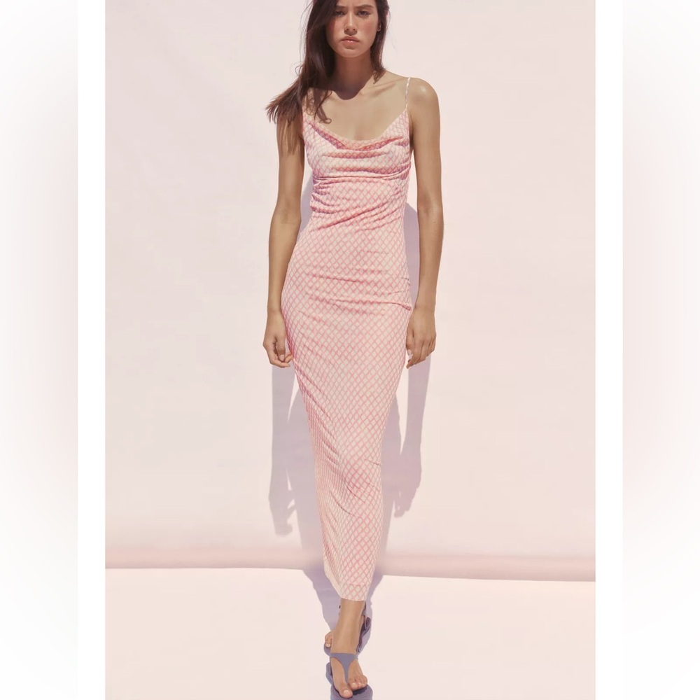 Zara PRINTED TULLE SLIP DRESS